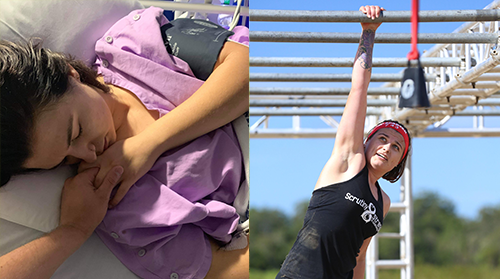 Aroha in hospital and hanging off horizontal bars while competing in Spartan endurance challenge