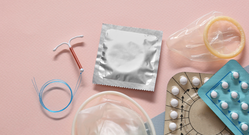 A photographs of nine different types of contraception
