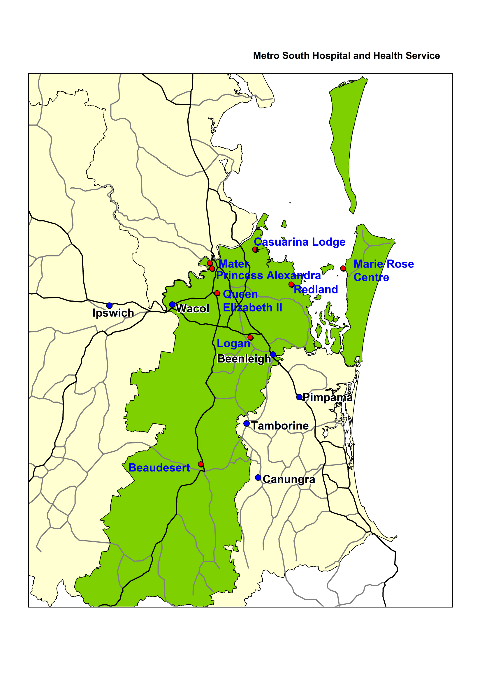 Metro South Hospital and Health Service map