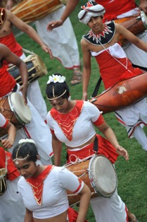 drummers in traditional costume