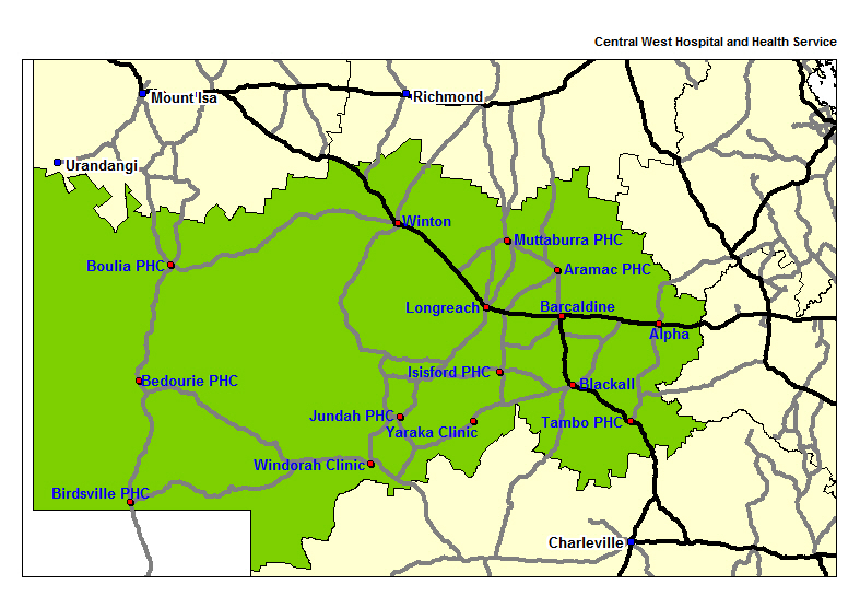 Central West Hospital and Health Service map