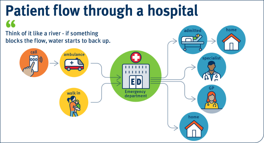 A graphic showing patient flow through a hospital