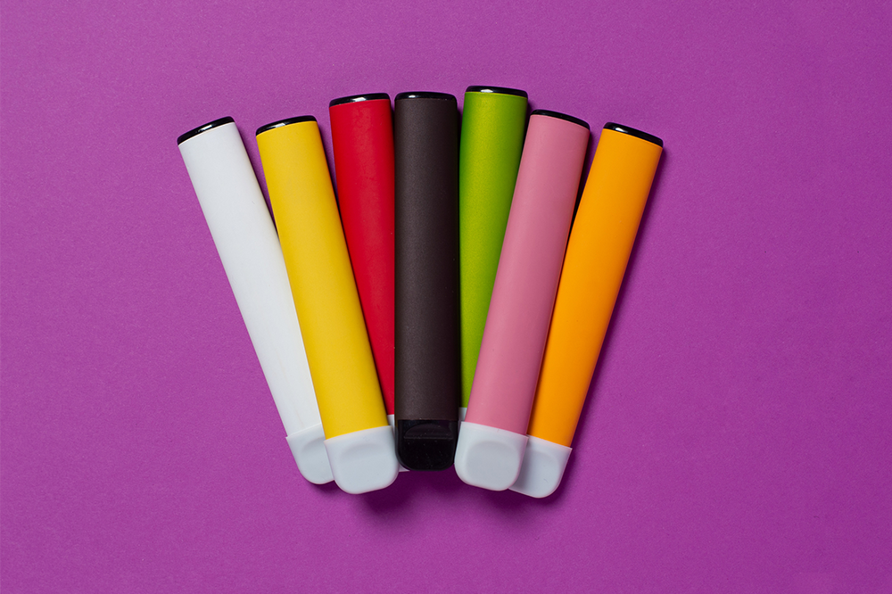 A selection of brighly coloured vapes or e-cigarettes