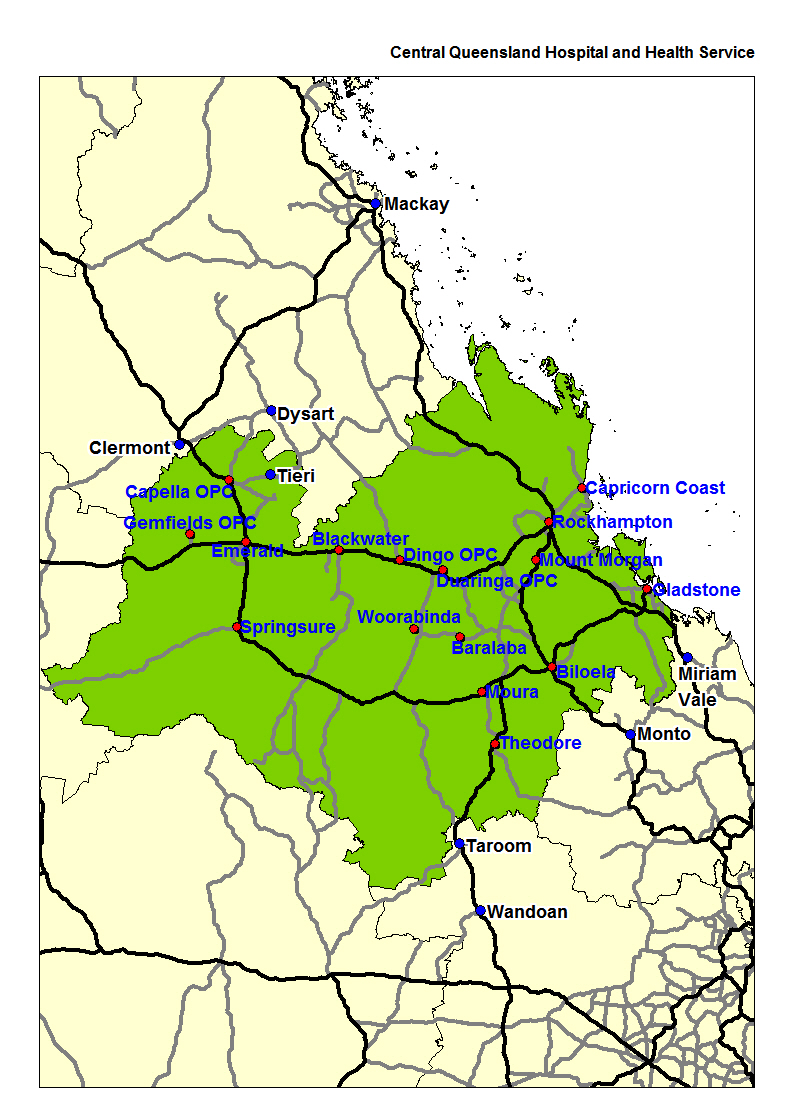 Central Queensland Hospital and Health Service map