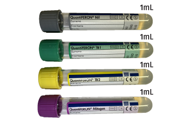 Quantiferon tubes showing draw volume(s)