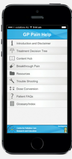image of iPhone with GP Pain Help screen