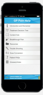 image of iPhone with GP Pain Help screen