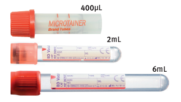 Serum (no gel) tubes showing draw volume(s)