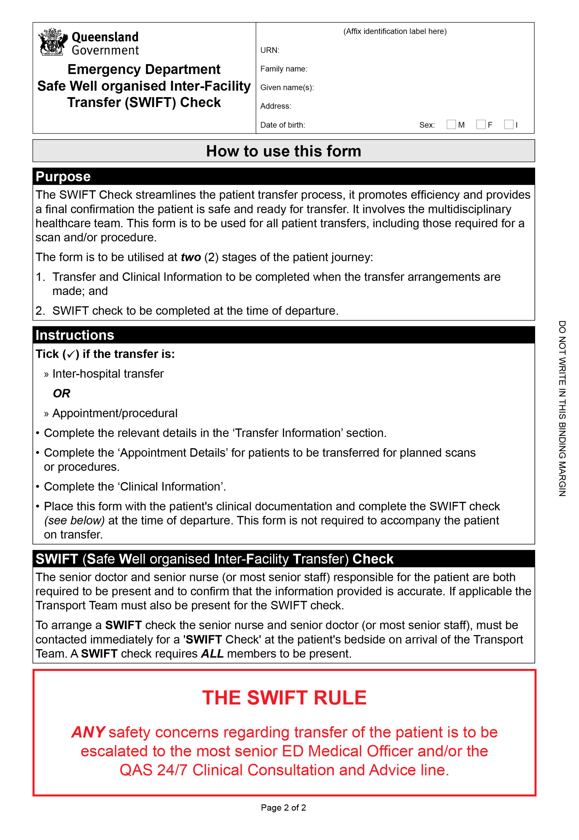 Appendix 4: SWIFT Check form 2