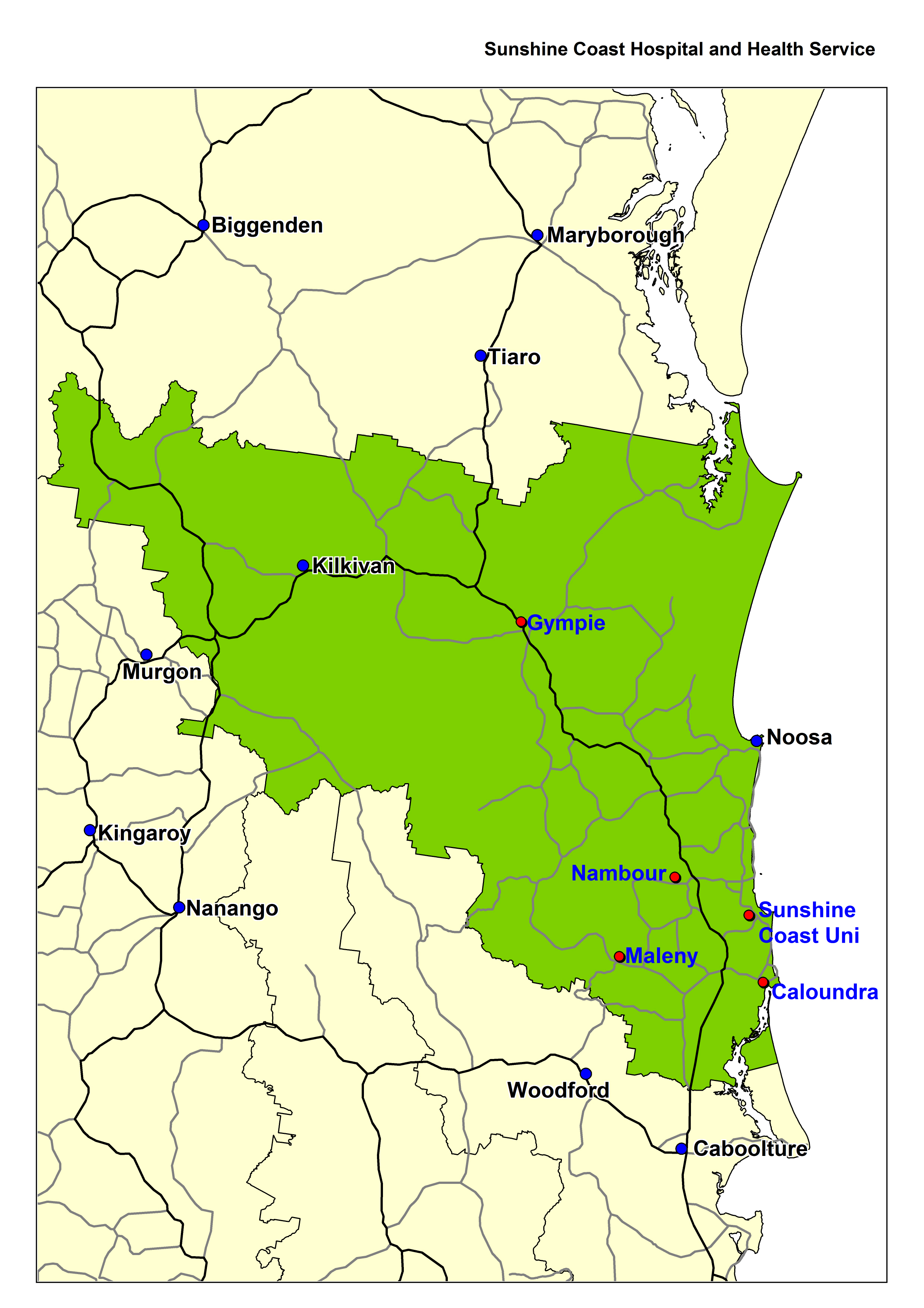 Sunshine Coast Hospital and Health Service map