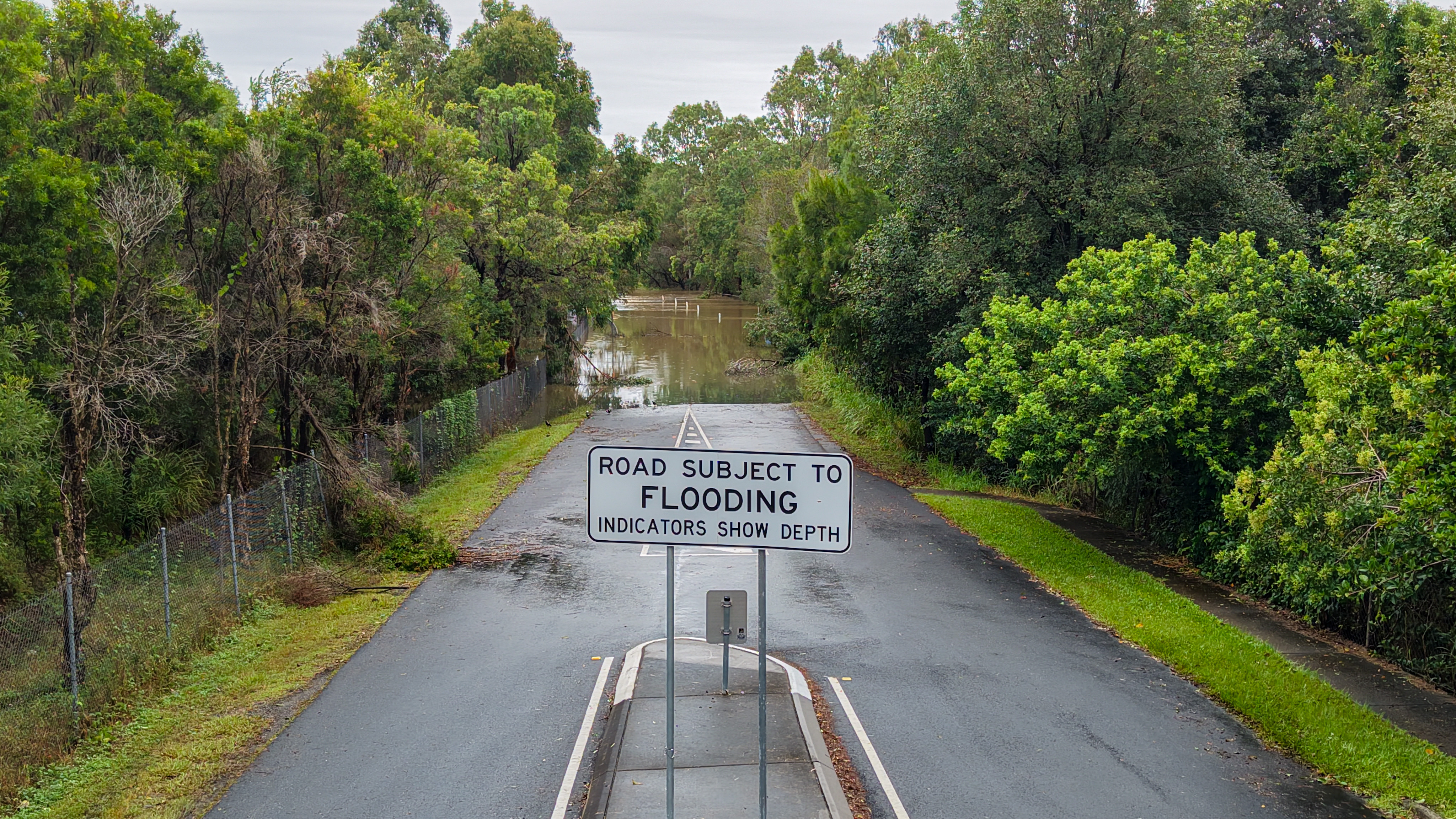 A road closed due to flash flooding
