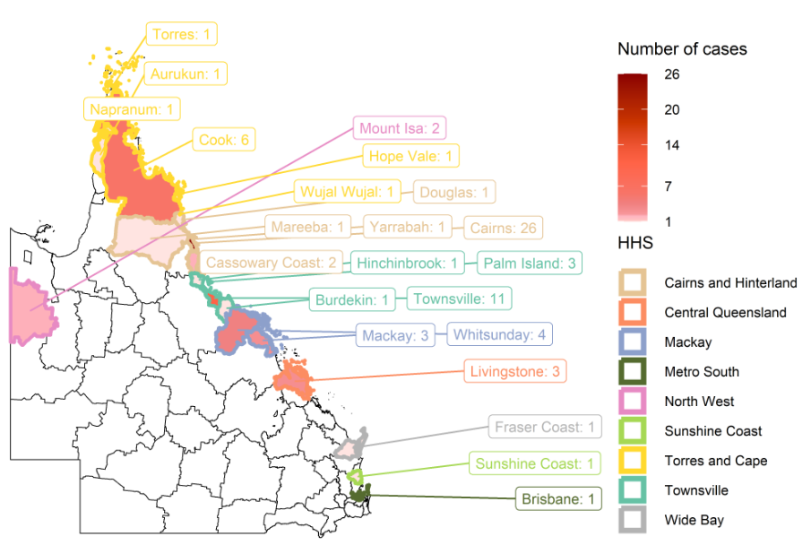Melioidosis cases in HHS and LGA map