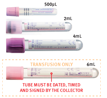 EDTA tubes showing draw volume(s)