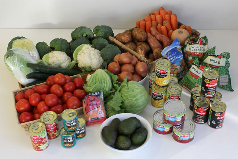 Quantity of vegetables and legumes for six person household