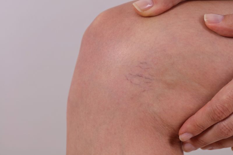 A photo of a knee with spider veins.