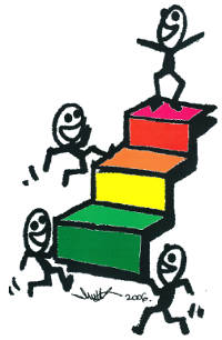 STEPS icon - an Artists drawing of People on coloured steps