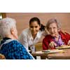 thumbnail image of older women and nurse enjoying lunch