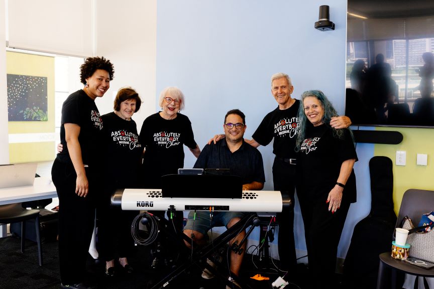 Pianist Richard Thayil accompanies the Absolutely Everybody Choir.